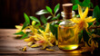 Ylang ylang essential oil in a bottle. Generative AI,
