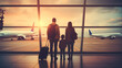A family stands at the airport and watches a plane take off. Generative AI,