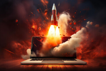 Wall Mural - Innovative Escapade: Laptop Rocket Rising