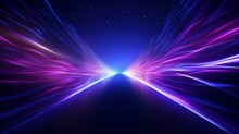 Vector Glitter Light Fire Flare Trace. Abstract Image Of Speed Motion On The Road. Dark Blue Abstract Background With Ultraviolet Neon Glow, Blurry Light Lines, Waves