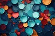 Colorful abstract background with tin lid circles in blue and red. abstract background for National Tin Can Day.