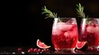 Pomegranate gin fizz cocktail with sparkling wine, rosemary and ice. Holidays refreshing alcoholic drink. Pomegranate cold detox beverage.