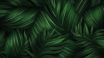 Seamless leaves background . Tropical leaf with line arts, jungle plants, Exotic pattern with palm leaves.