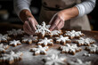 Making Snowflake shaped cookies, christmas season