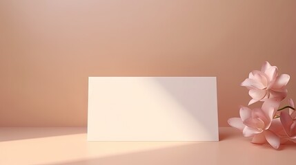 Poster - Minimalistic aesthetic brand template, empty paper card on a pastel pink and neutral beige background with floral abstract sunlight shadows, copy space,