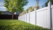 White vinyl fence fencing of private property grass plastic