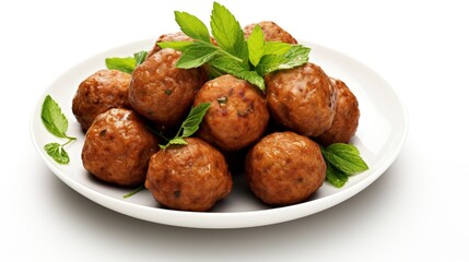 Wall Mural - Fried meatballs with a parsley leaf isolated on white background