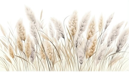 Pampas grass border painted in watercolor. Boho floral neutral colors bouquet, frame. Botanical boho elements isolated on white. Bohemian style wedding invitation, greeting, card, print, scrapbooking