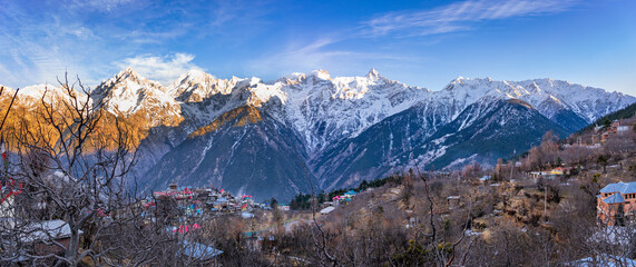 Wall Mural - Beautiful panoramic view of Kalpa, It is a small village in Kinnaur district of Himachal Pradesh located amidst Himalayas of India.