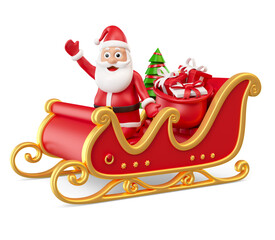 Wall Mural - Santa Claus with sleigh gifts in 3d render illustration 