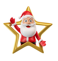 Wall Mural - Santa Claus in golden star 3d render illustration