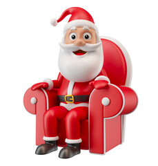 Wall Mural - santa claus sitting on chair smiling in 3d render illustration