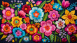 colorful flower embroidered on fabric in traditional Latin American style. ai generative