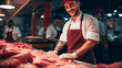 A man in the meat department of a store sells meat. Generative AI,