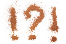 Cocoa Powder Question Mark And Exclamation Mark, Symbol Isolated On White, Clipping Path