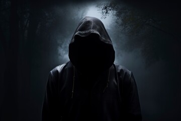 hooded man on dark background
