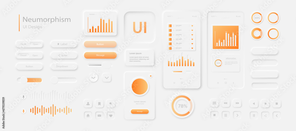 A set of user interface elements for a mobile application in white ...