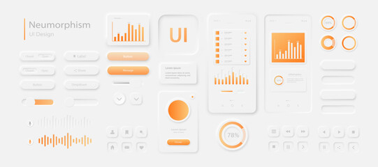 Wall Mural - a set of user interface elements for a mobile application in white orange. user interface icons for 