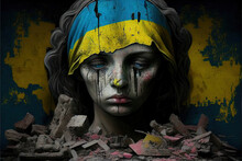 Zombie Girl With Ukrainian Flag On Her Face
