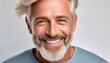a closeup photo portrait of a handsome old mature man smiling with clean teeth for a dental ad guy with fresh stylish hair and beard with strong jawline isolated on white background generative ai