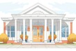 imposing white columns supporting a porch with a central front door, magazine style illustration