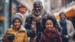 Smiles abound as a family embraces the joy of the holiday season while exploring a winter wonderland in the city.