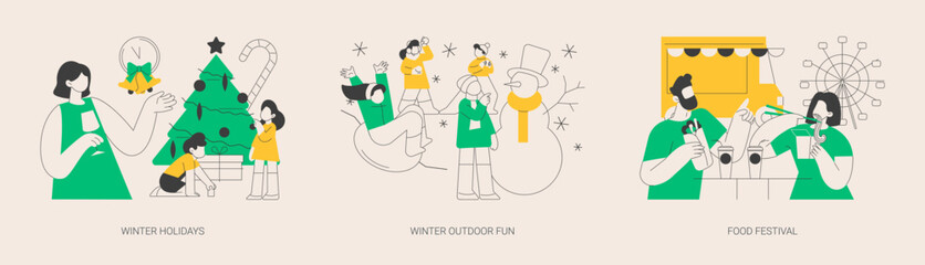 Wall Mural - Family time outdoors abstract concept vector illustrations.