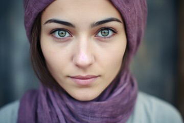 Poster - Young and charming Muslim woman eyes in a purple headscarf