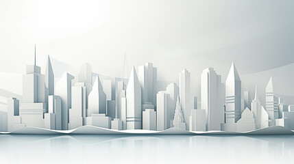 Light gray cityscape background. Monochrome urban landscape with street. Modern architectural panorama in flat style.