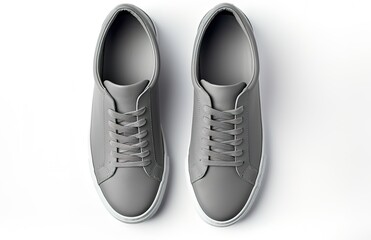 a pair of grey sneakers on a white background