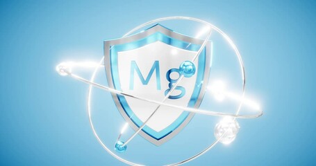 Wall Mural - magnesium symbol - mg located on a shield with rotating atoms and electrons in orbits, mineral protection concept 