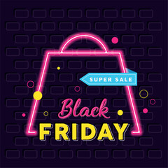 Sticker - Black friday neon background Vector illustration