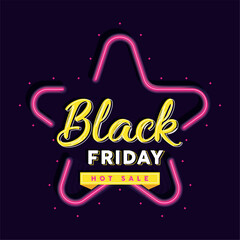 Sticker - Black friday neon background Vector illustration