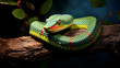 Trimeresurus puniceus snake on a branch, AI Generative.