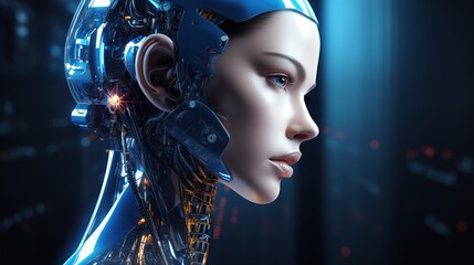 The concept and visualization of the development and appearance of artificial intelligence. Robot and android domination. Ai generative.