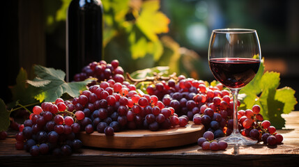 Poster - red wine in glasse with red grapes