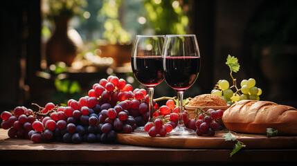 Wall Mural - red wine in glasse with red grapes