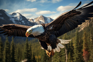 Sticker - A close encounter with a majestic bald eagle in flight, celebrating the splendor of wildlife and freedom. Generative Ai.