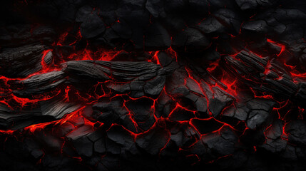 Poster - The dark black background of burnt wood with hot red embers