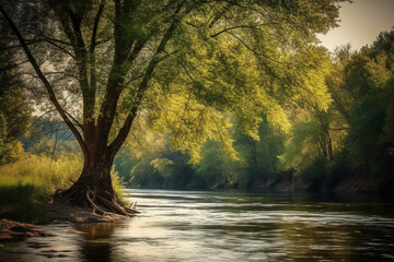 Canvas Print - Tree over a river generative AI