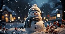 Happy Snowman Midjourney V5 Standing In Christmas
