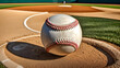 baseball in glove,
A baseball and a glove on a diamond with an empty base,
Play Ball,