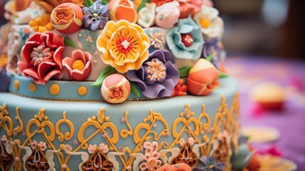 Wall Mural - A close-up of a beautifully adorned and delicious-looking birthday cake.