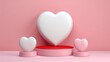 © Максим Зайков - Podium background pink 3d product love display platform red heart stand studio stage day. Background pink backdrop podium shape minimal scene room abstract pedestal gift light sale pastel romantic day