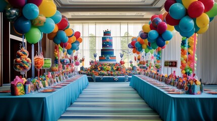 Wall Mural - Whimsical, themed party decorations for a children's birthday celebration.