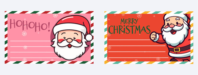 Wall Mural - Merry Christmas and Happy New Year with Santa Claus Head: Winter Season Vector Greeting Card Set Collection