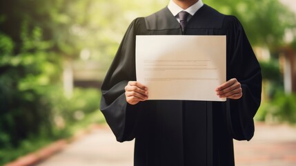 Sticker - A man in a graduation gown holding up an empty paper, AI