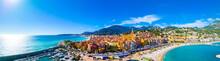 View Of Menton, A Town On The French Riviera In Southeast France Known For Beaches And The Serre De La Madone Garden