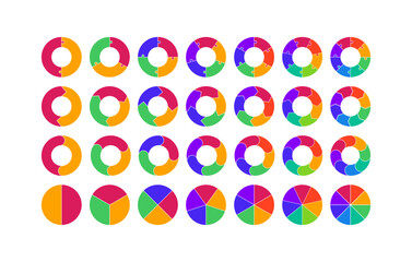 Circle Color Pie Chart Set. Vector Flat Process Cycle Diagrams. Infographic Collection with 2,3,4,5,6,7,8 Segment Sections