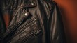 A black leather jacket hanging on a wall, AI
